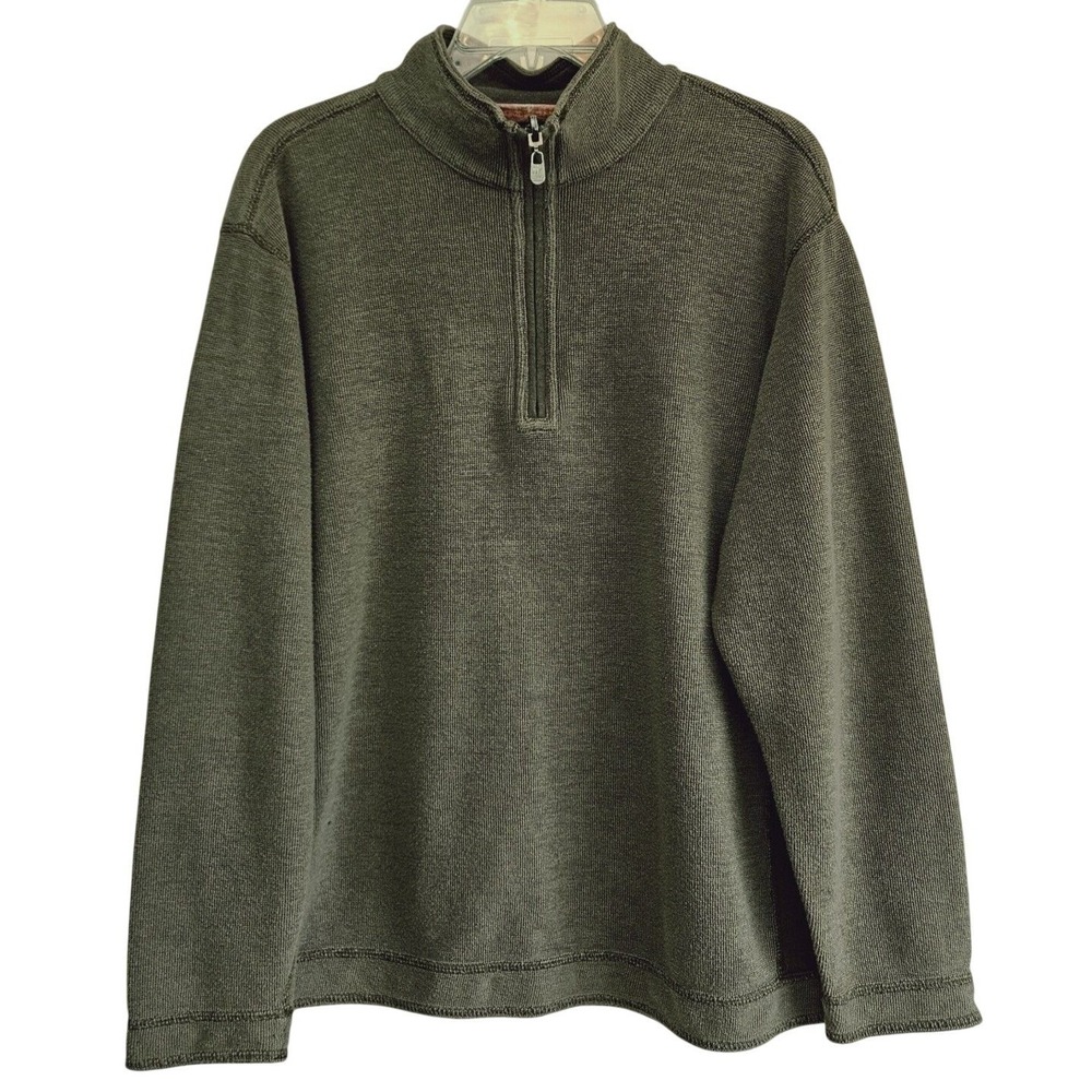 Tommy Bahama Women‎ Olive Green Reversible Quarter Zip Pullover L Coastal Cabin